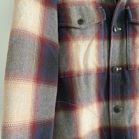 Madewell Quilted Shirt Jacket Plaid Navy Blue Red Cream Size M - Picture 5 of 9